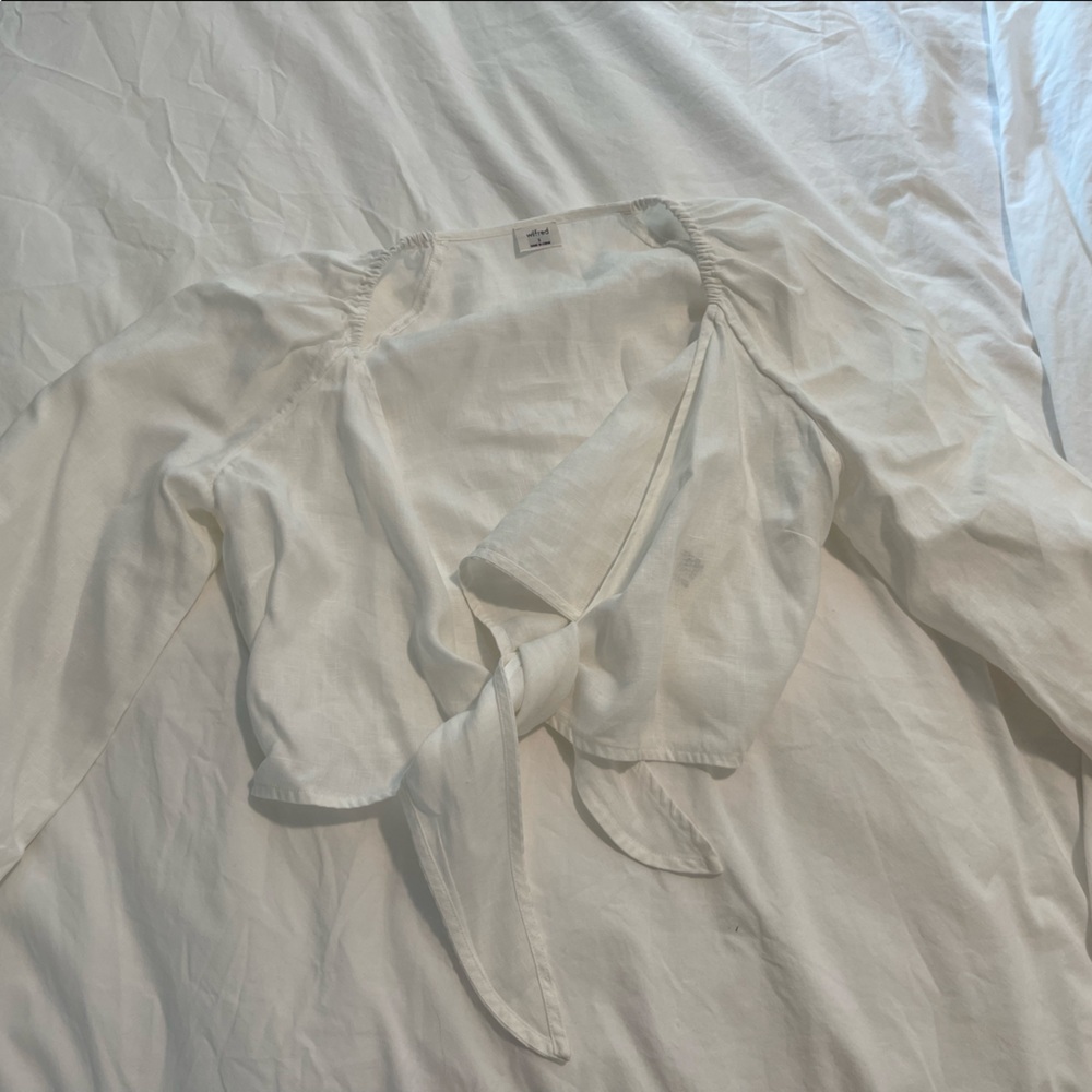 linen tie up blouse. no buttons